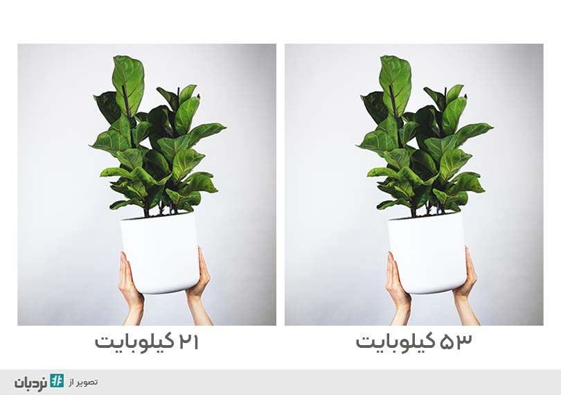 مقایسه حجم دو عکس مشابه از نظر کاهش حجم و افت کیفیت بعد از فشرده سازی